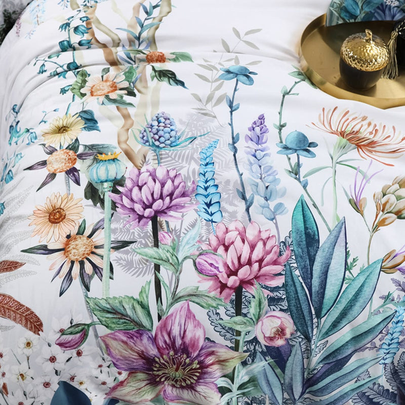 Flowers Print Duvet Cover Set Off White (Egyptian Cotton)