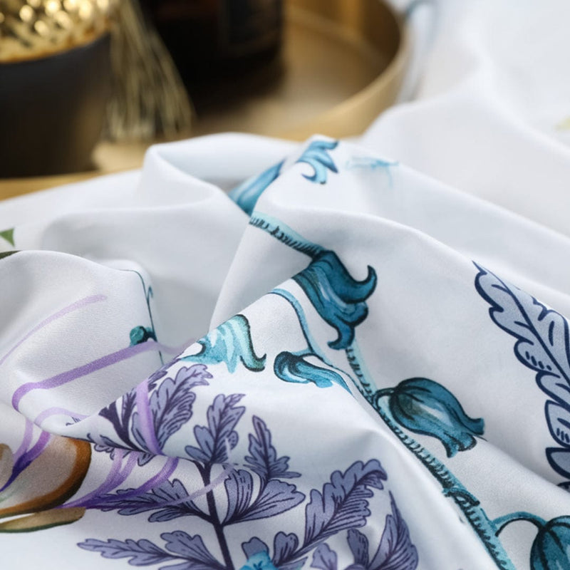 Flowers Print Duvet Cover Set Off White (Egyptian Cotton)