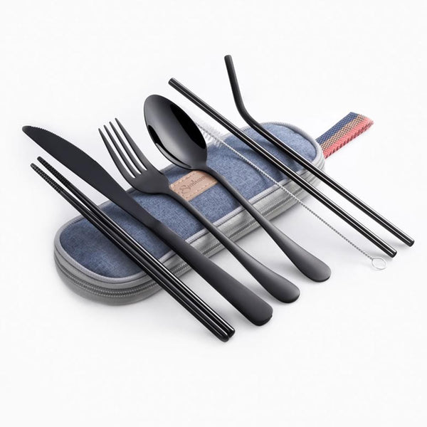 Portable Flatware Set with Metal Straw