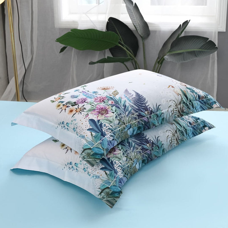 Flowers Print Duvet Cover Set Off White (Egyptian Cotton)