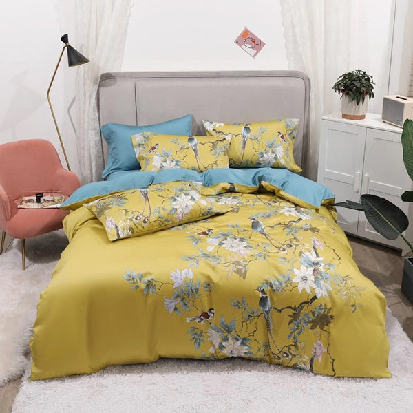 Birds Printed Duvet Cover & Sheet Set (Egyptian Cotton)