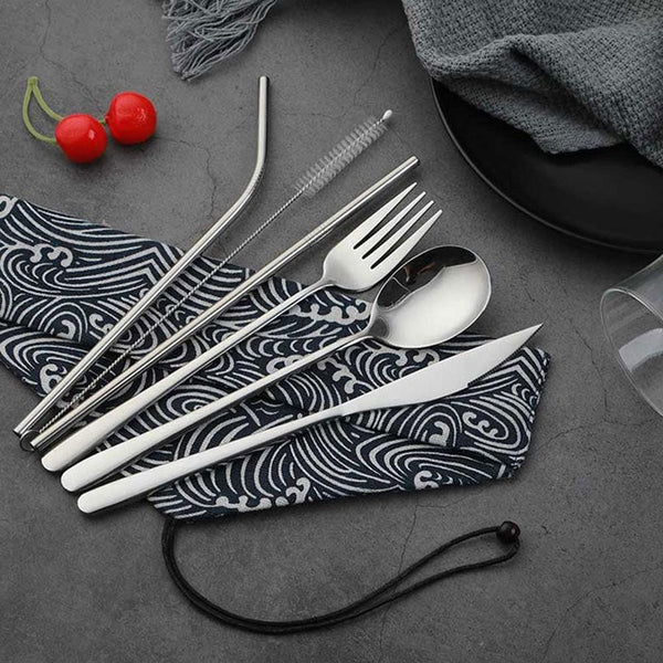 Portable Flatware Set with Metal Straw