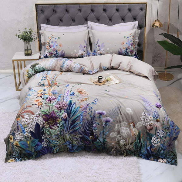 Flowers Print Duvet Cover & Sheet Set (Egyptian Cotton)