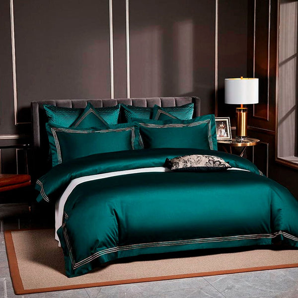 Marina Deep Green Duvet Cover & Sheet Set | 100% Giza Egyptian Cotton