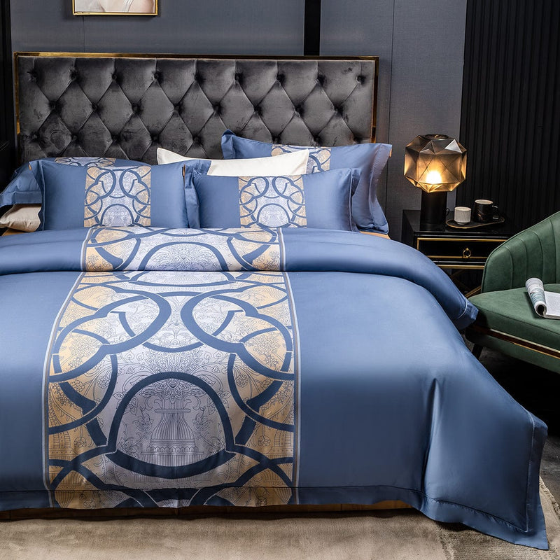 Astrid Space Blue Egyptian Cotton Duvet Cover Set