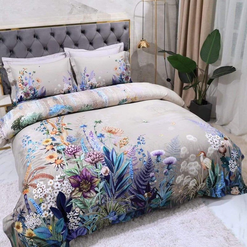 Flowers Print Duvet Cover & Sheet Set (Egyptian Cotton)