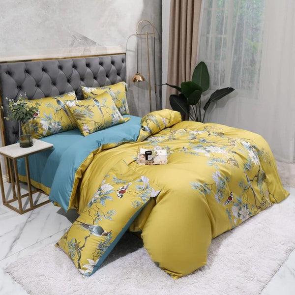 Birds Printed Duvet Cover & Sheet Set (Egyptian Cotton)