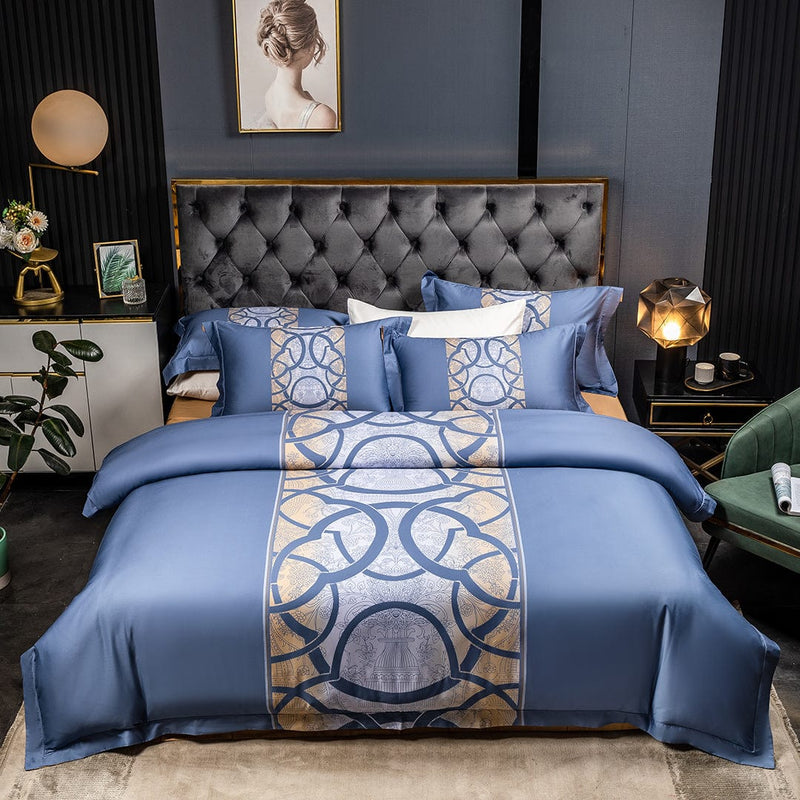 Astrid Space Blue Egyptian Cotton Duvet Cover Set