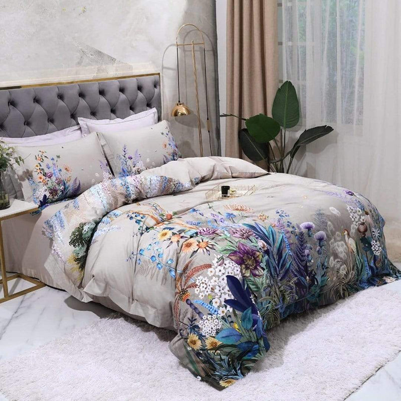 Flowers Print Duvet Cover & Sheet Set (Egyptian Cotton)