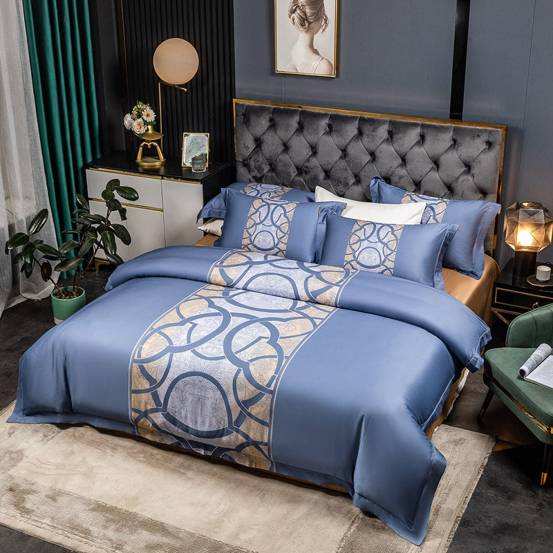 Astrid Space Blue Egyptian Cotton Duvet Cover Set