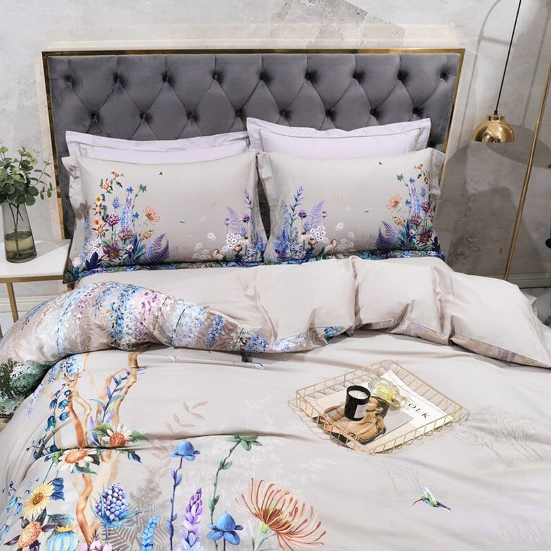 Flowers Print Duvet Cover & Sheet Set (Egyptian Cotton)