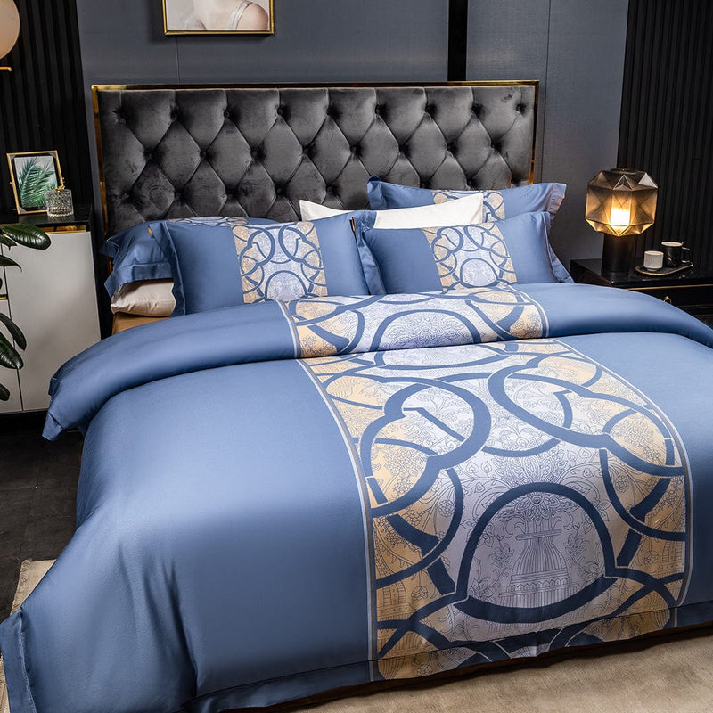 Astrid Space Blue Egyptian Cotton Duvet Cover Set