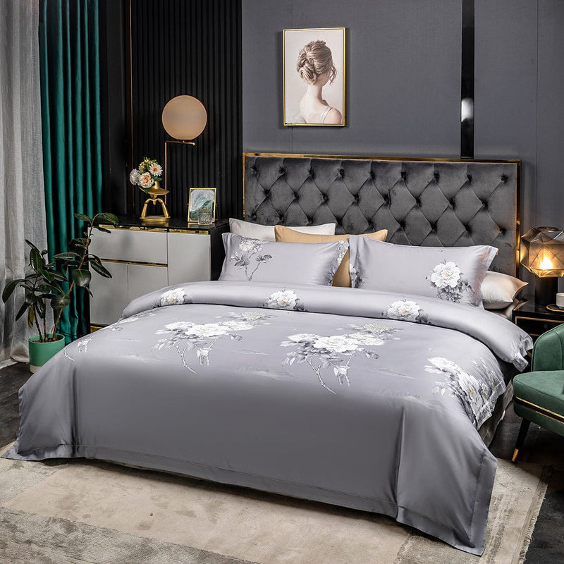 Astrid Space Gray Egyptian Cotton Duvet Cover & Sheet Set
