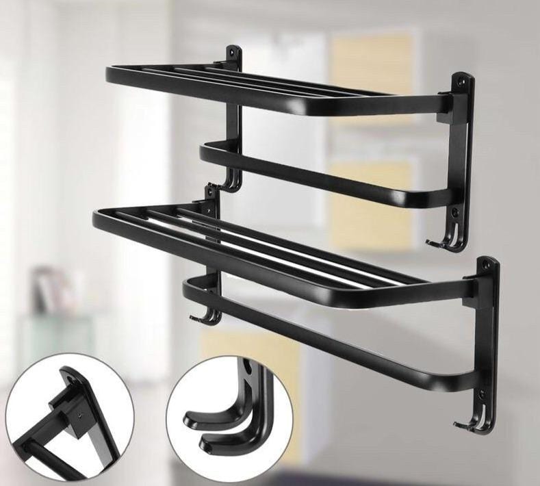 Matte Black Foldable Towel Rack