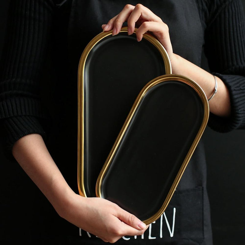 Gold Rim Oval Tray