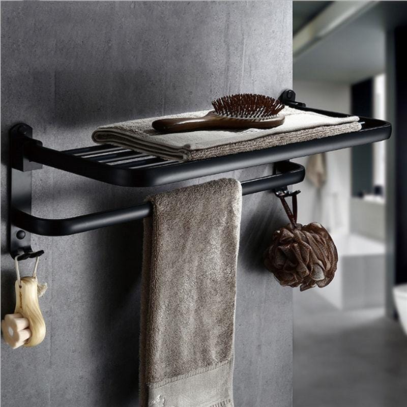 Matte Black Foldable Towel Rack