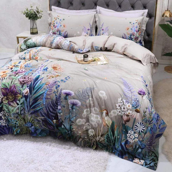 Flowers Print Duvet Cover & Sheet Set (Egyptian Cotton)