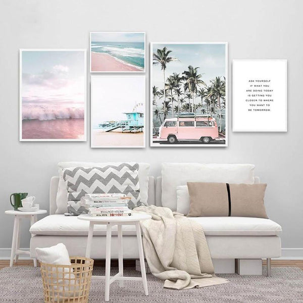 Beach Pink Bus Wall Art